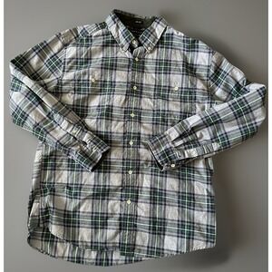 Tommy Hilfiger Slim Fit Button Down Shirt Blue Green Plaid Logo XL JBHS